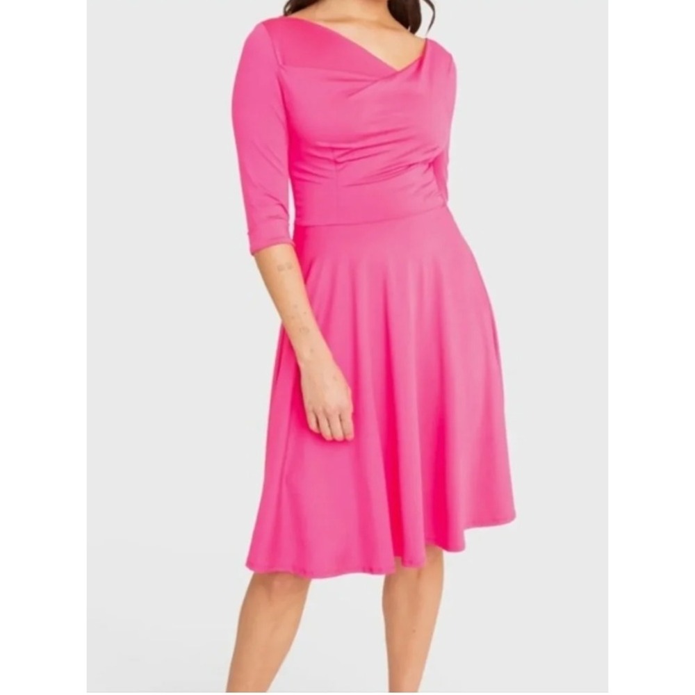 Black Halo NWT Jackie O Fit Flare Dress 6 Barbiecore Pink Drape Mini 3/4 Sleeve